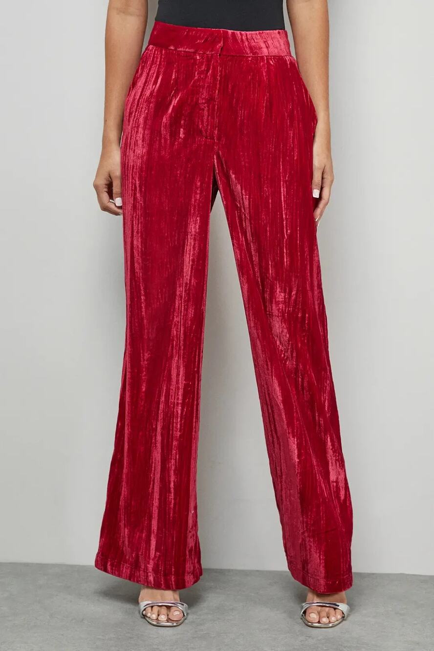 NWT Nasty Gal Crushed Velvet High Waisted Wide Leg Pants Size 6 Hot Pink Trouser